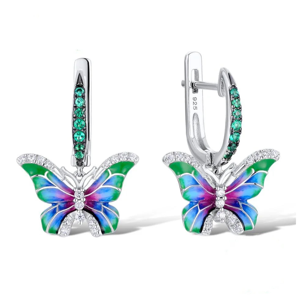 Hot Sale Necklace Colorful Epoxy Butterfly Ring Enamel Paint Earrings For Women European and American Banquet Pendant Set