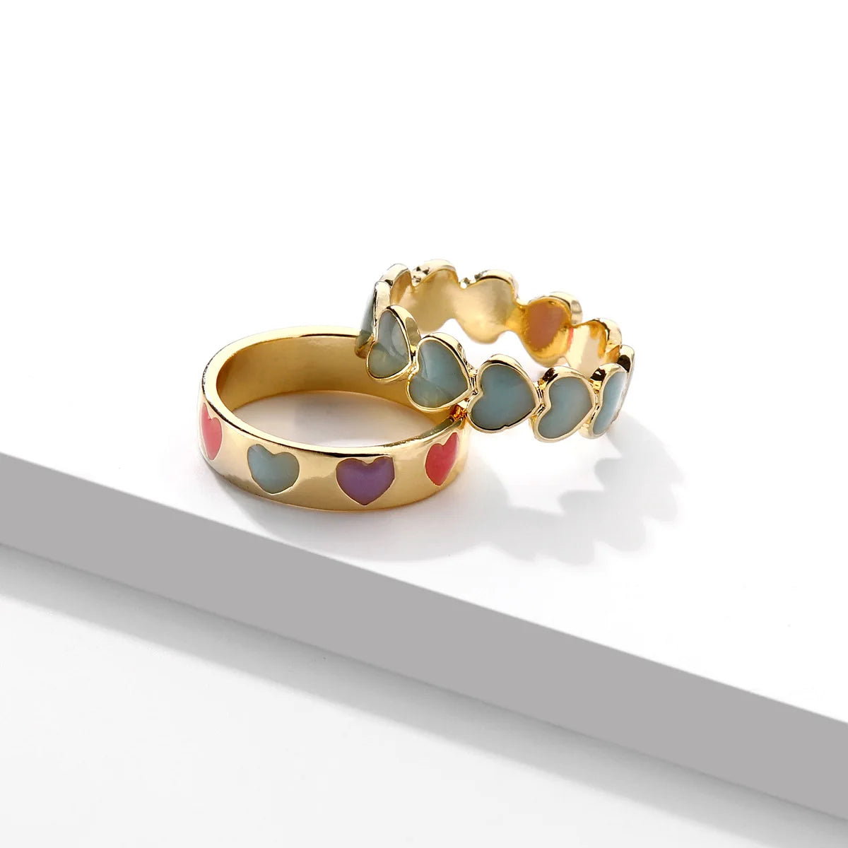 Aesthetic Colorful Enamel Heart Star Flower Shaped Ring Set for Women Cute Fashion Stacking Finger Rings Jewelry Gift