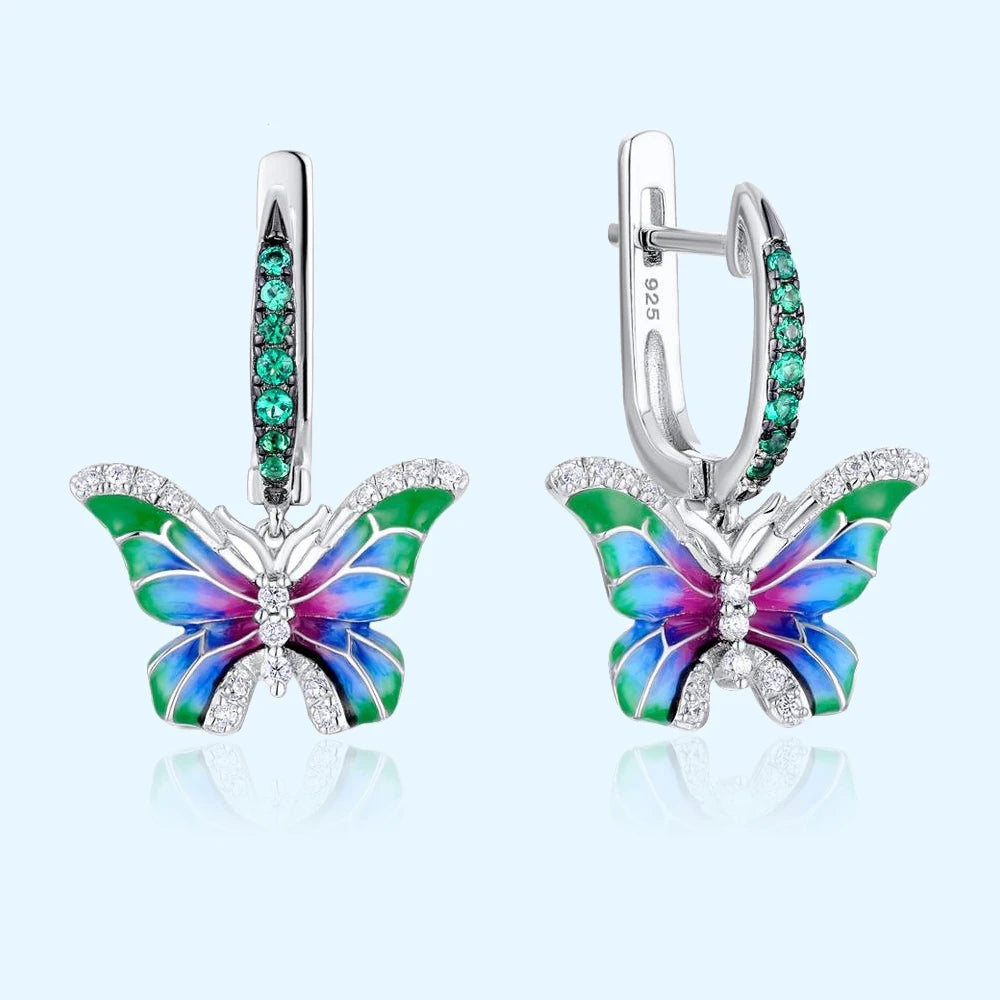 Hot Sale Necklace Colorful Epoxy Butterfly Ring Enamel Paint Earrings For Women European and American Banquet Pendant Set