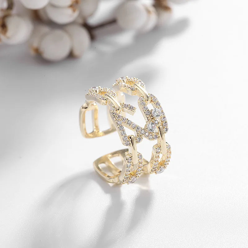HUAMI Multilayer Lines Rings Adjustable Open Ring Zircon Jewelry Women's Ring  fidget ring