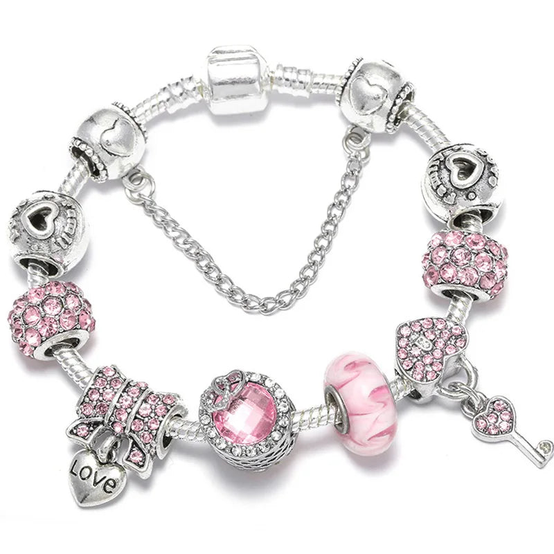 Luxury Crystal Flower Charm Bracelets & Bangles Gold Beads Bracelets For Women Jewellery Pulseira Feminina 2021 New Year Gift