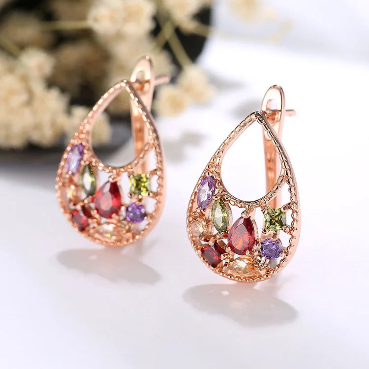 HUAMI Fashion Rose Gold Color Stud Earrings Jewelry for Women 2021 Super Shine Cubic Zirconia Boucle Oreille Femme
