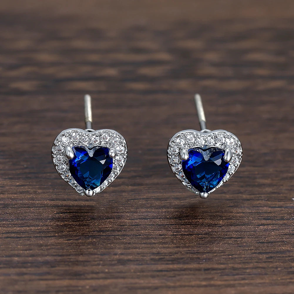 Dainty Female Rainbow Crystal Stone Jewelry Charm Silver Color Small Stud Earring Cute Heart Zircon Wedding Earrings For Women