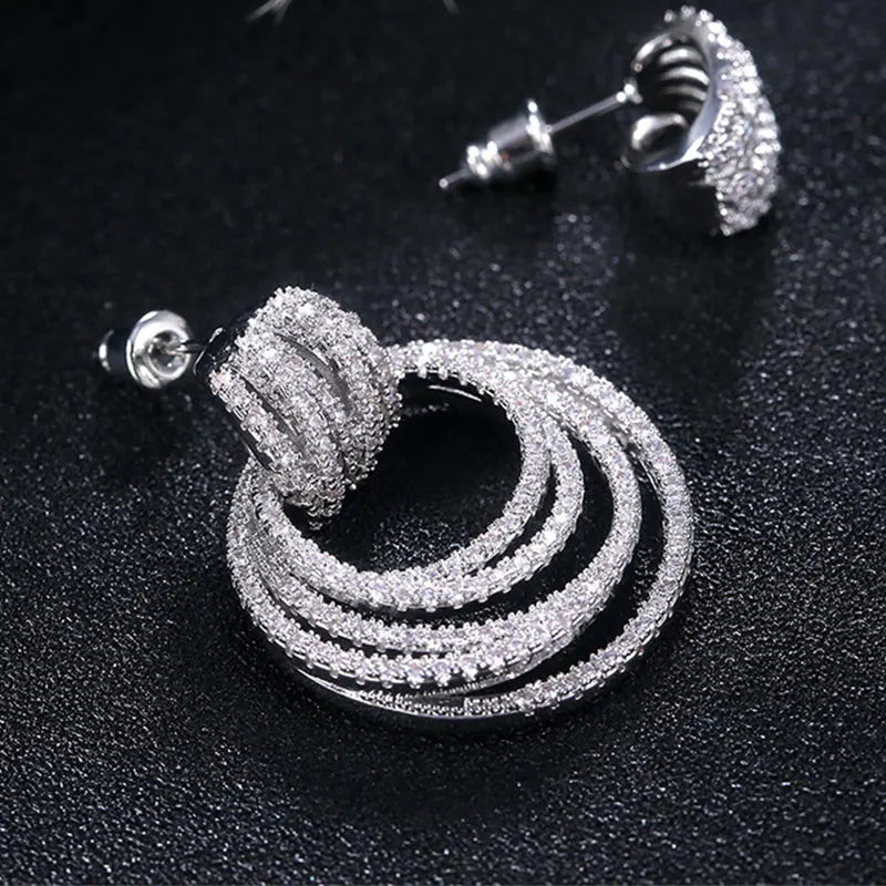 HUAMI Multilayer Circles Stud Earrings Women Luxury Cstuming Accessories January Gift Party Earring and Banquet Fshion Jewelry