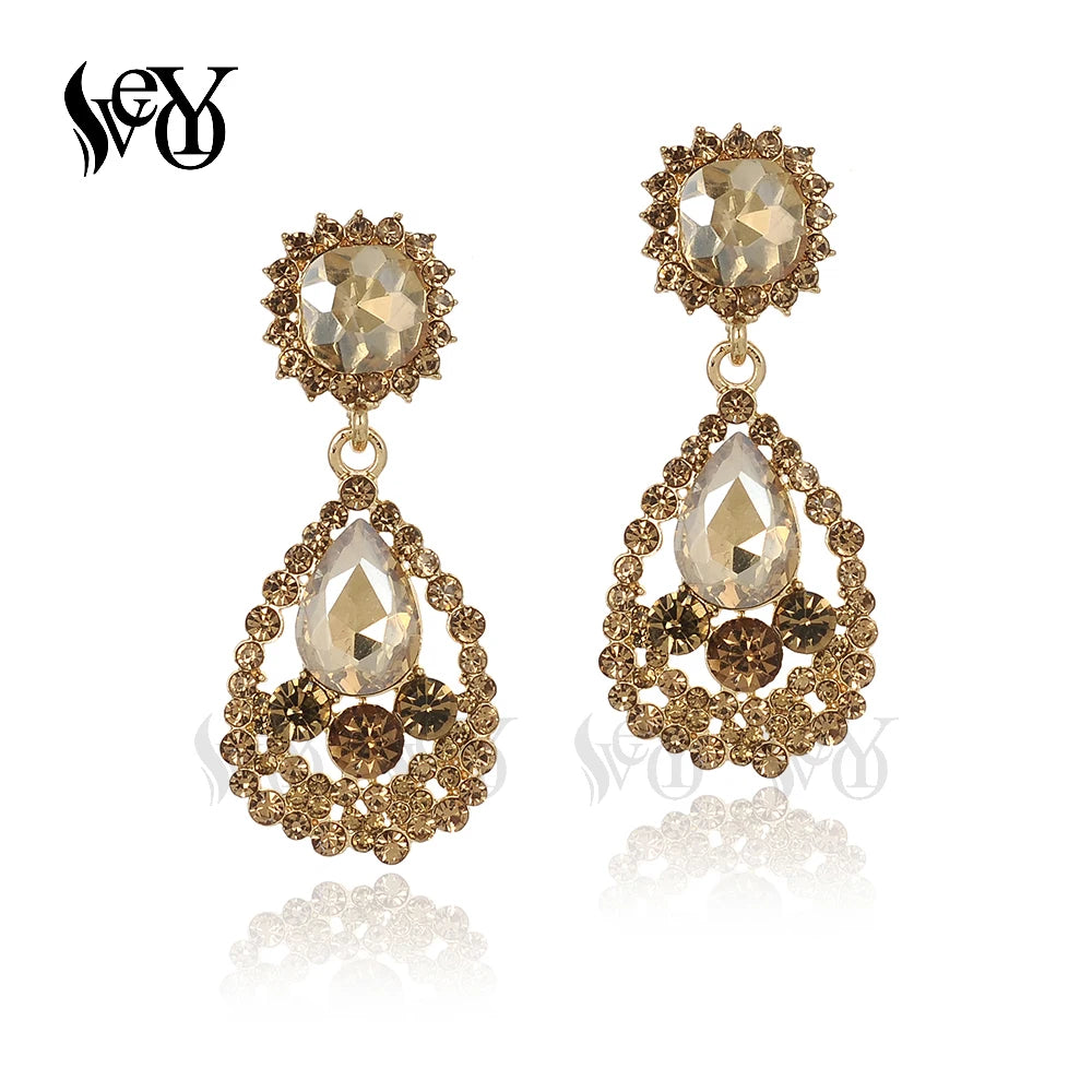VEYO Classic Crystal Rhinestone Drop Earrings Elegant Hollow Bridal Dangle Earrings for Women Fashion Jewelry New Gift