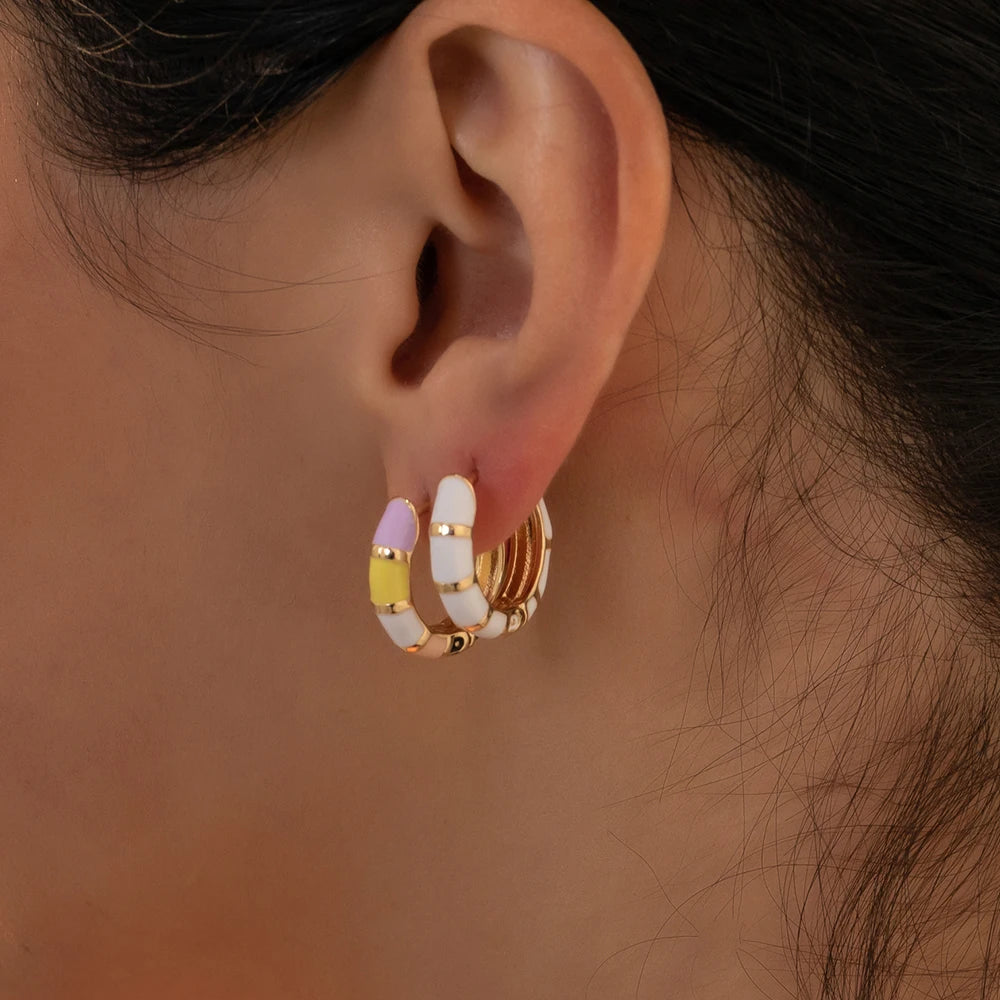 Mini Lovely Enamel Rainbow Round Circle Hoop Earrings for Women Fashion Colorful Huggie Hoops Piercing Pendientes Jewelry Gifts