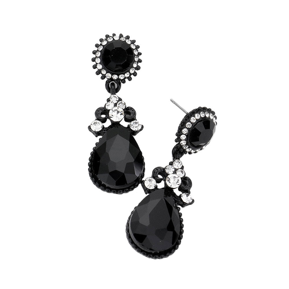 Glass Crystal Teardrop Dangle Evening Earrings