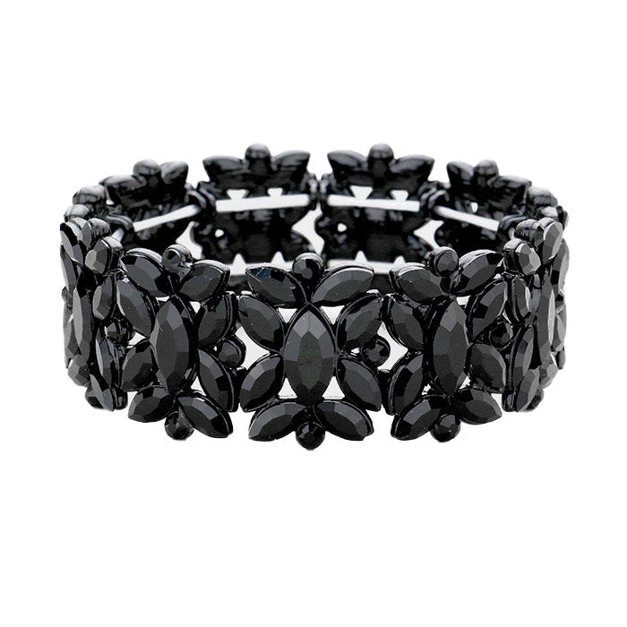Marquise Floral Oval Crystal Cluster Stretch Evening Bracelet