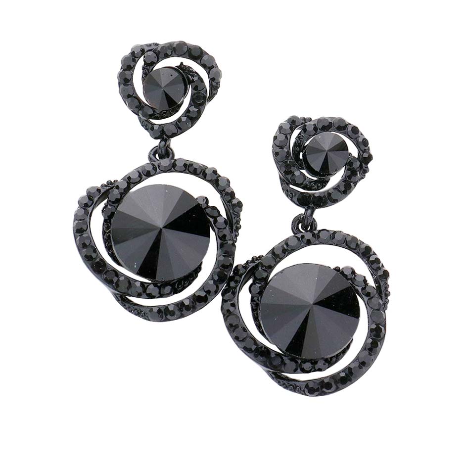Round Stone Accented Link Dangle Evening Earrings