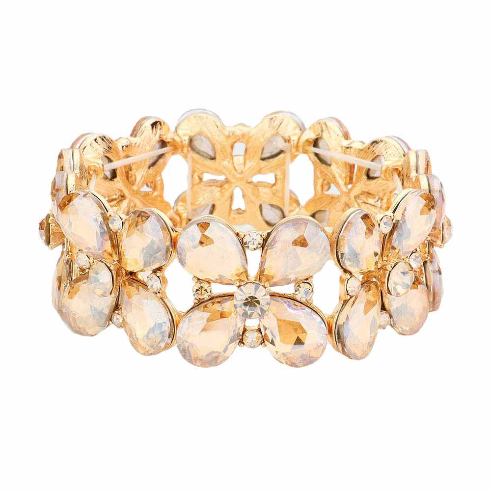 Floral Teardrop Glass Crystal Stretch Evening Bracelet