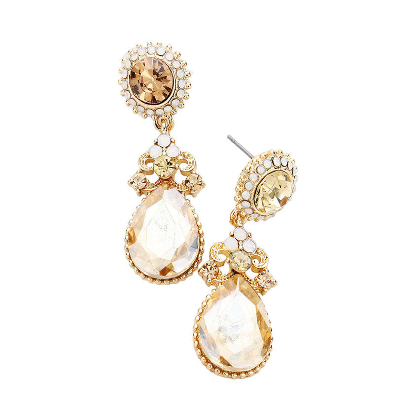 Glass Crystal Teardrop Dangle Evening Earrings