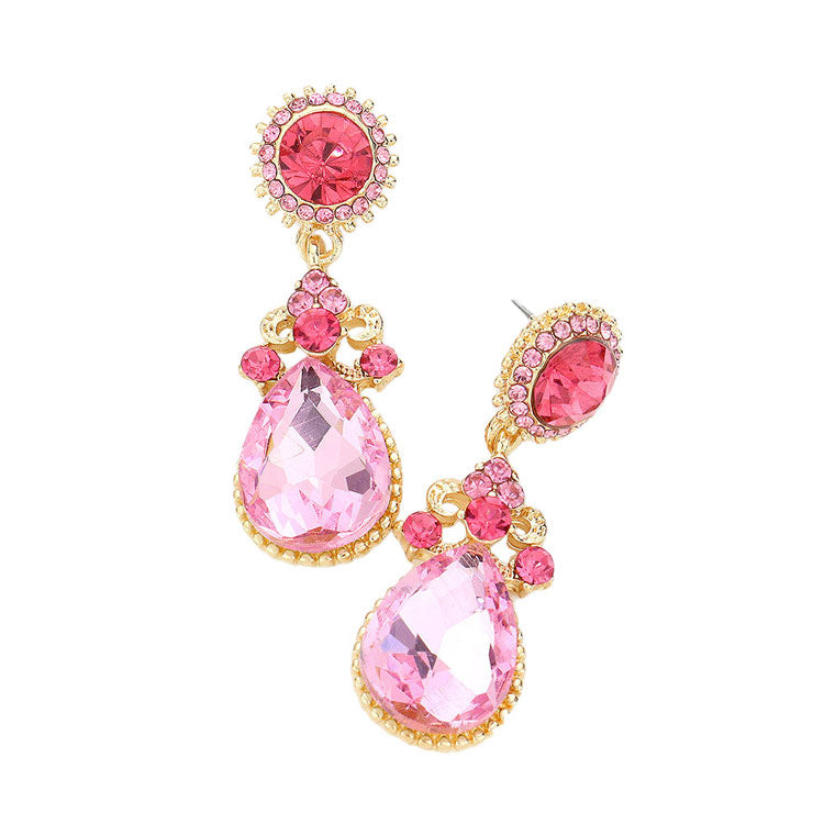 Glass Crystal Teardrop Dangle Evening Earrings