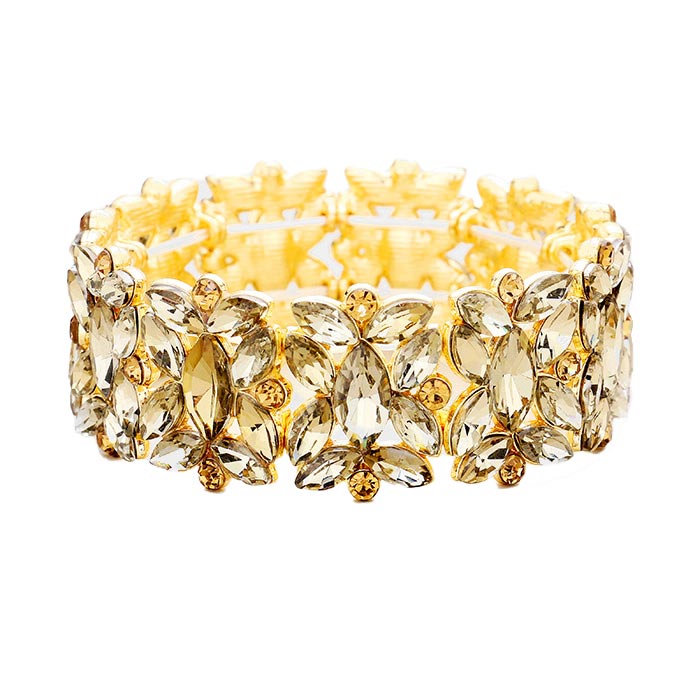 Marquise Floral Oval Crystal Cluster Stretch Evening Bracelet