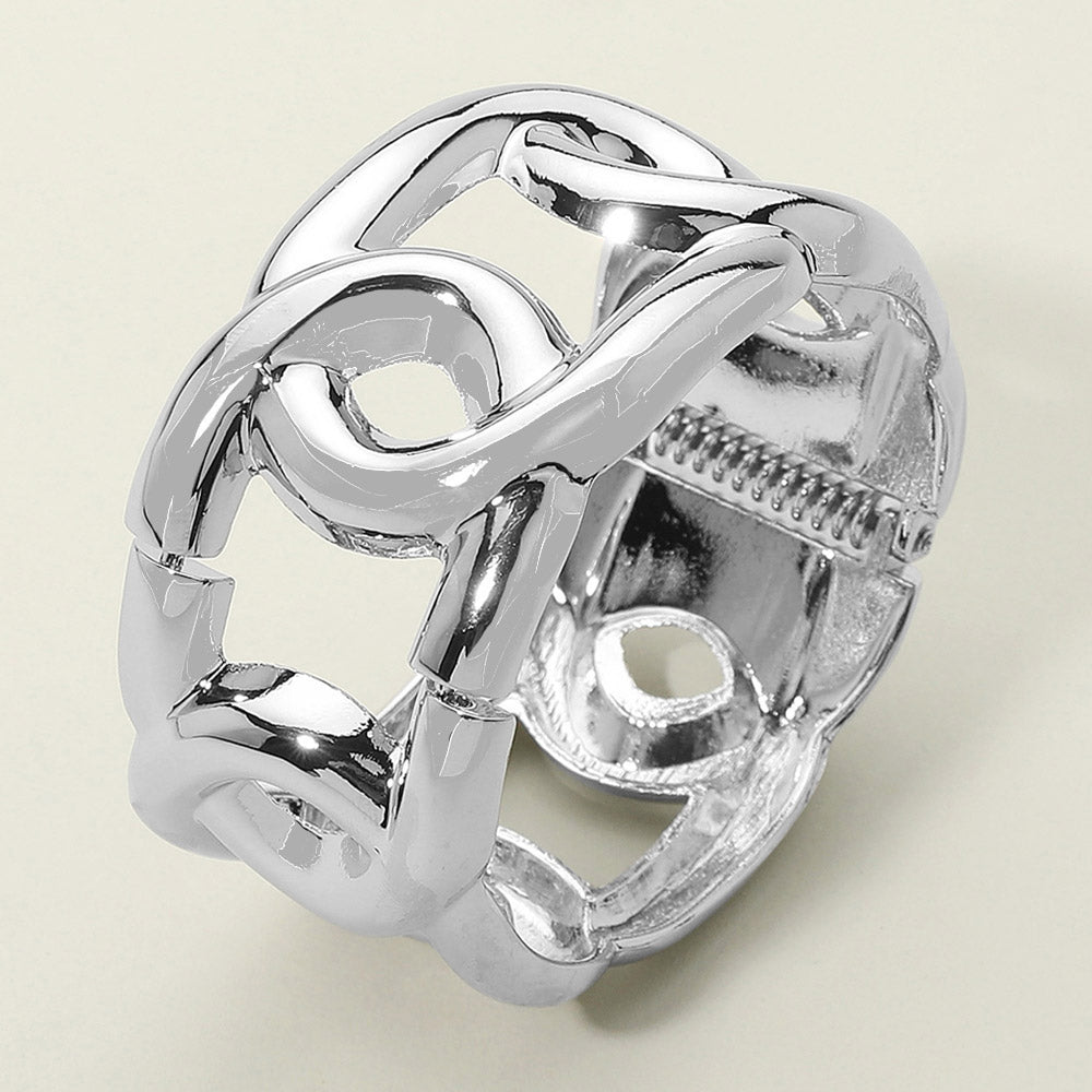 Bold Metal Sculptural Chain Link Hinged Bangle Bracelet
