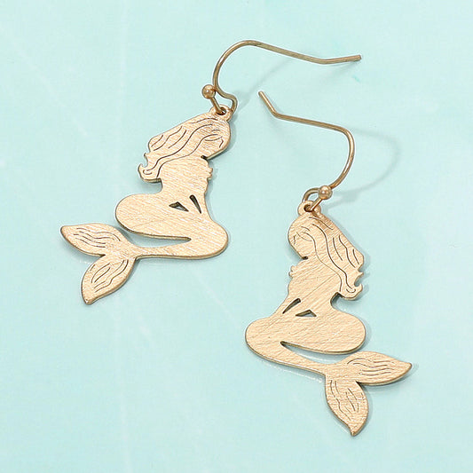 Brass Metal Mermaid Dangle Earrings