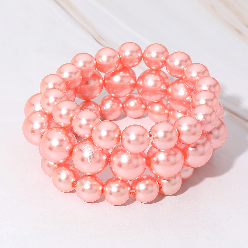3PCS - Pearl Beaded Stretch Multi Layered Bracelets