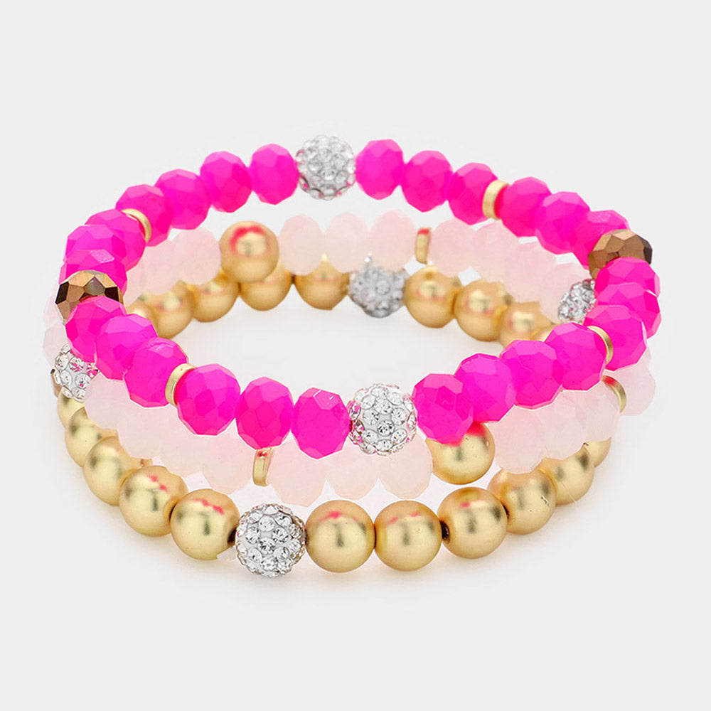 3PCS - Shamballa Ball Faceted Beaded Stretch Bracelets