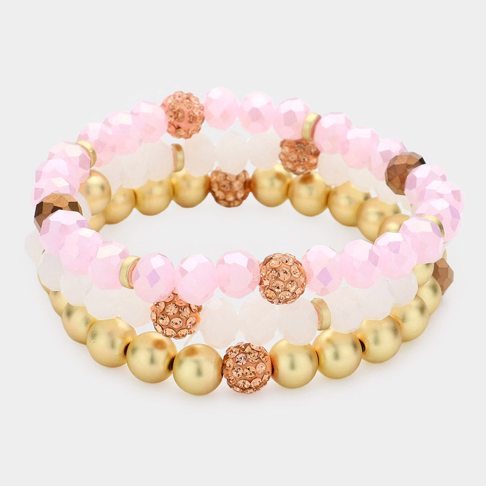 3PCS - Shamballa Ball Faceted Beaded Stretch Bracelets
