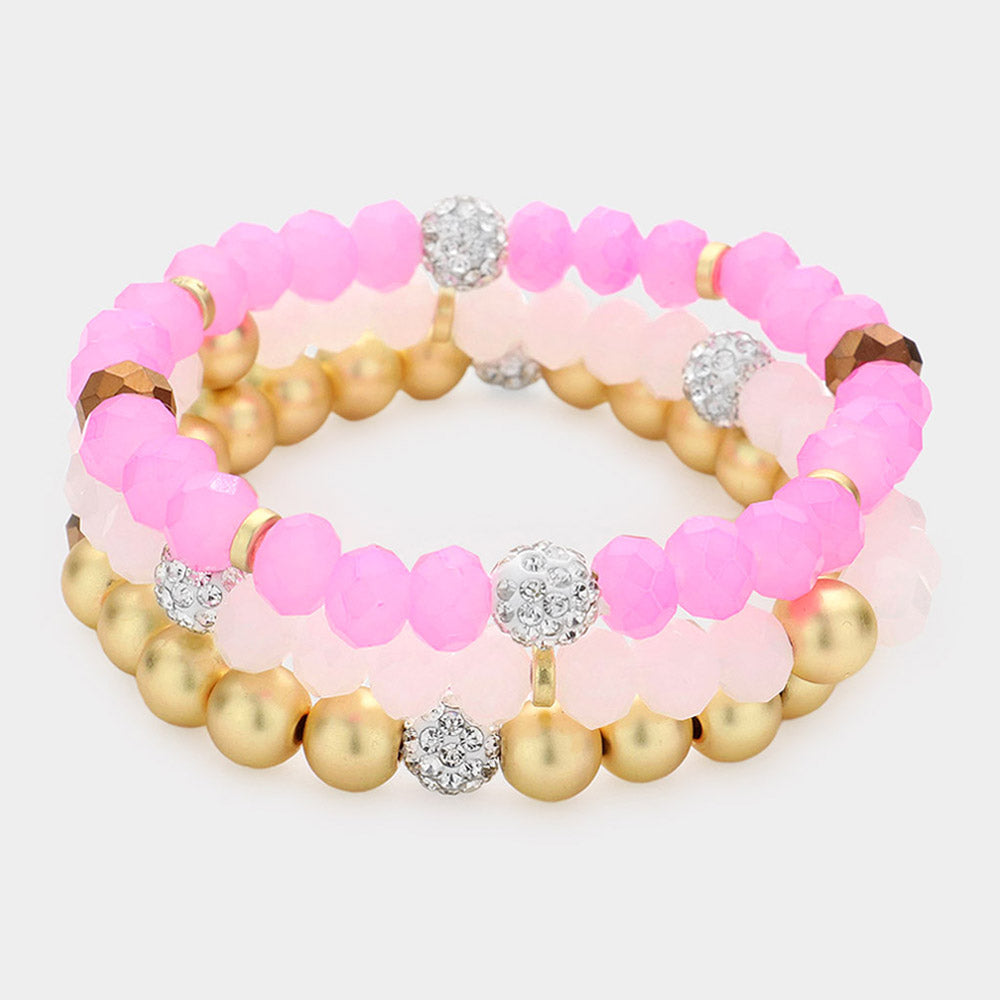 3PCS - Shamballa Ball Faceted Beaded Stretch Bracelets