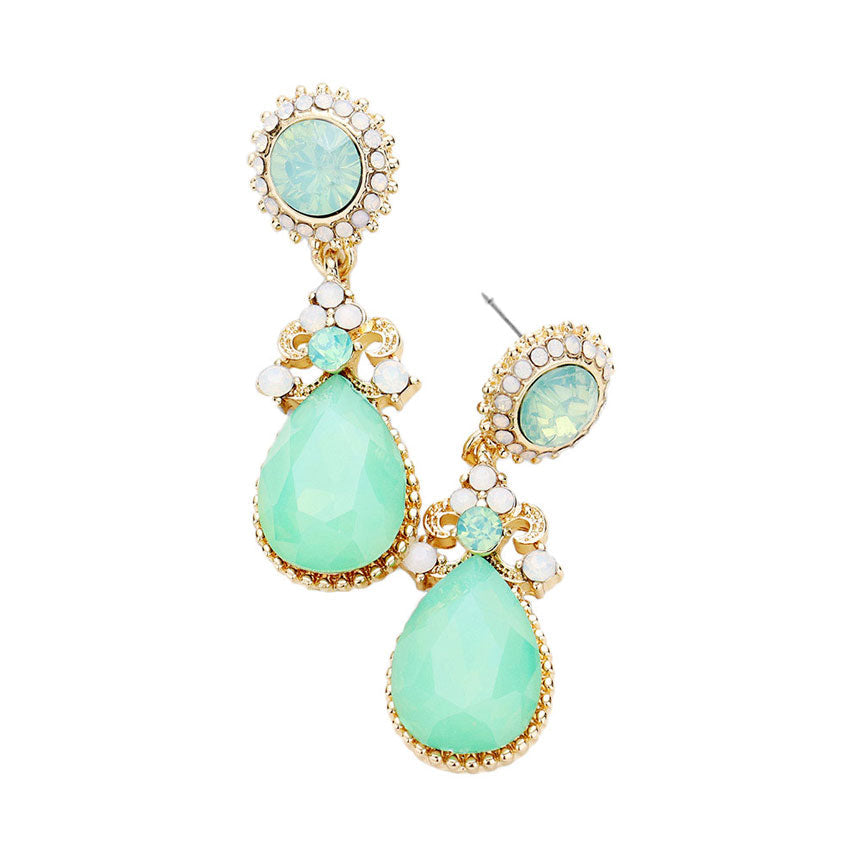 Glass Crystal Teardrop Dangle Evening Earrings