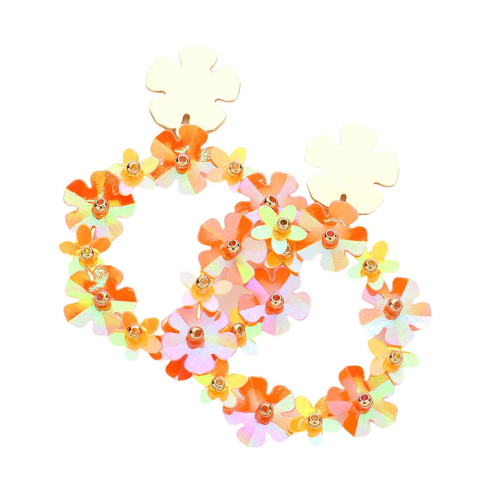 Flower Cluster Open Circle Dangle Earrings
