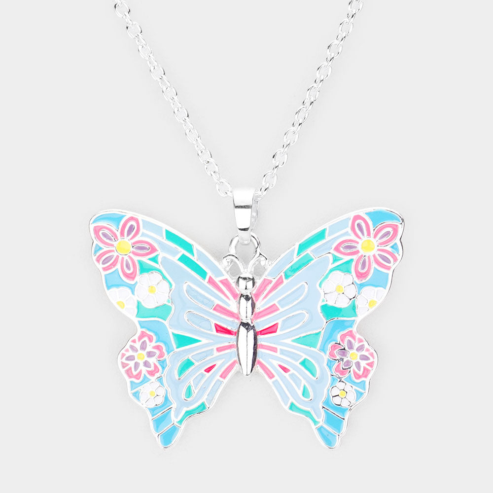 Enamel Butterfly Pendant Necklace