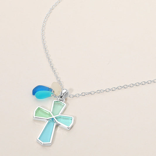 Sea Glass Coastal Cross Pendant Necklace