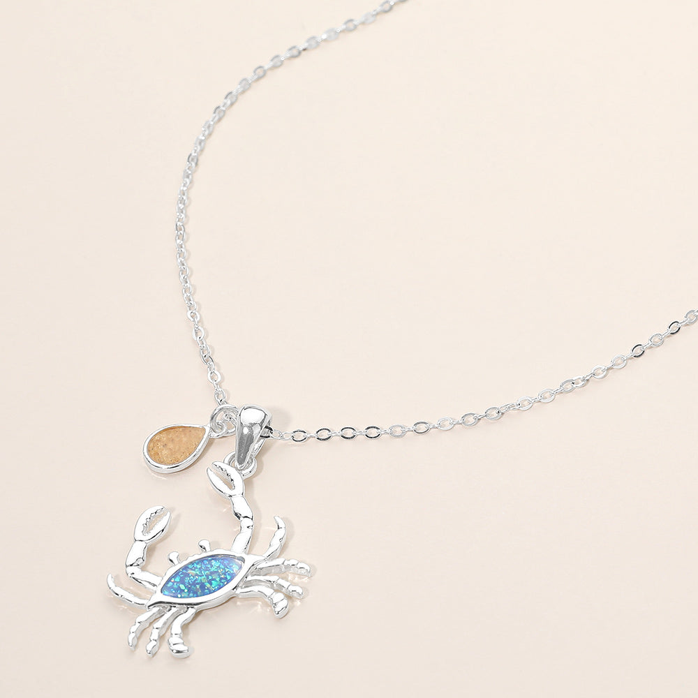 Crab Teardrop Charm Pendant Necklace