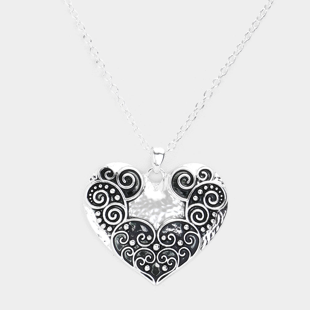 Antique Metal Western Heart Pendant Necklace