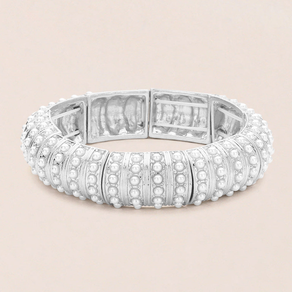 Pearl Paved Stretch Bangle Bracelet