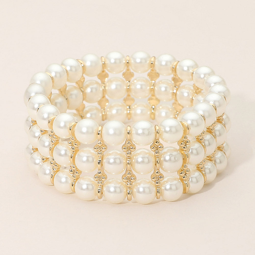 Wide Pearl Beaded Strand Stretch Bracelet