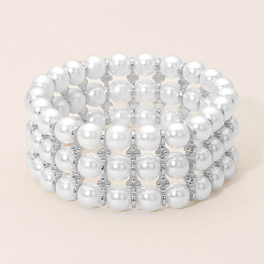 Wide Pearl Beaded Strand Stretch Bracelet