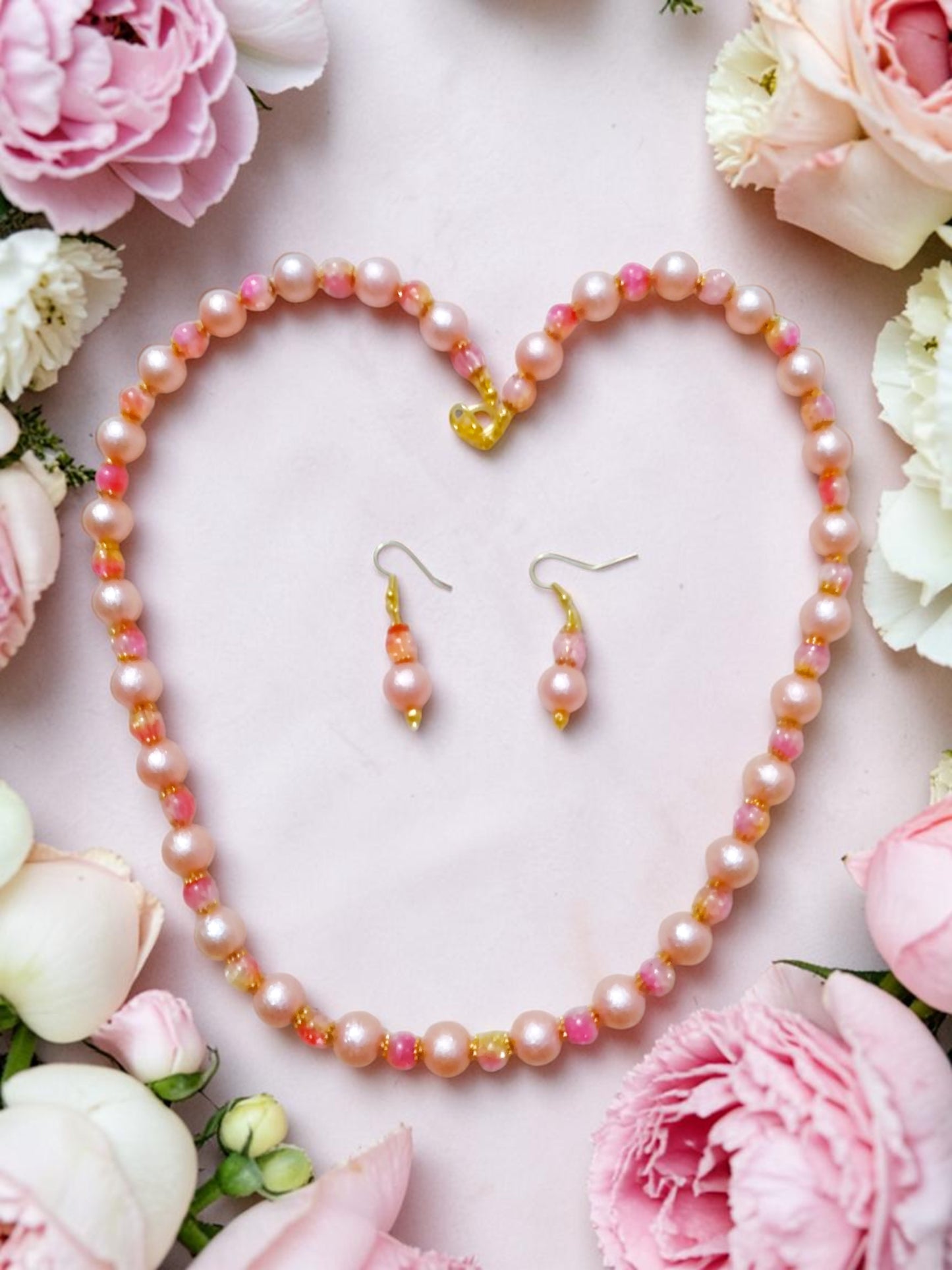 Pink & Orange Beaded Jewelry Set  #4753