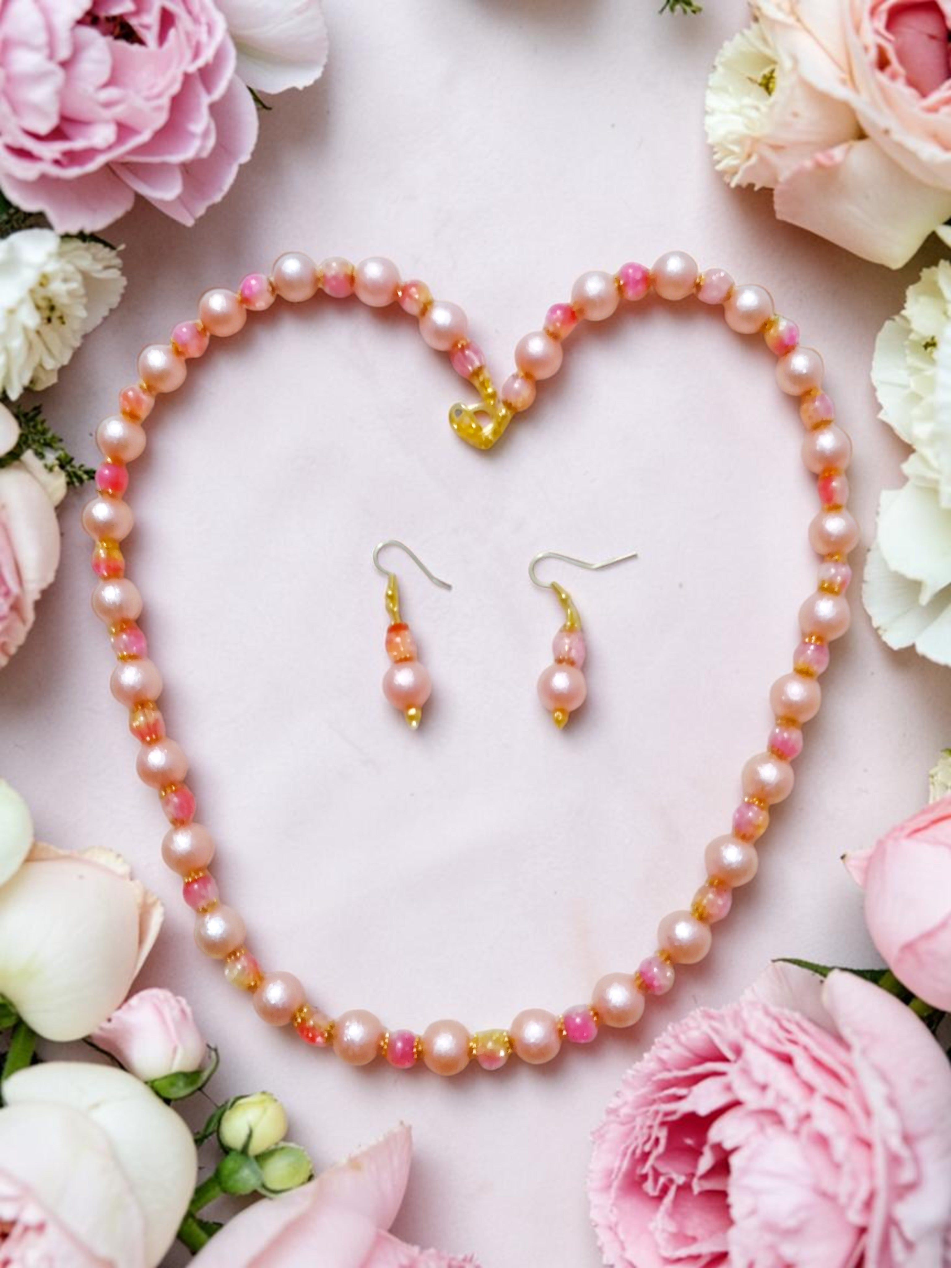 Pink & Orange Beaded Jewelry Set  #4753