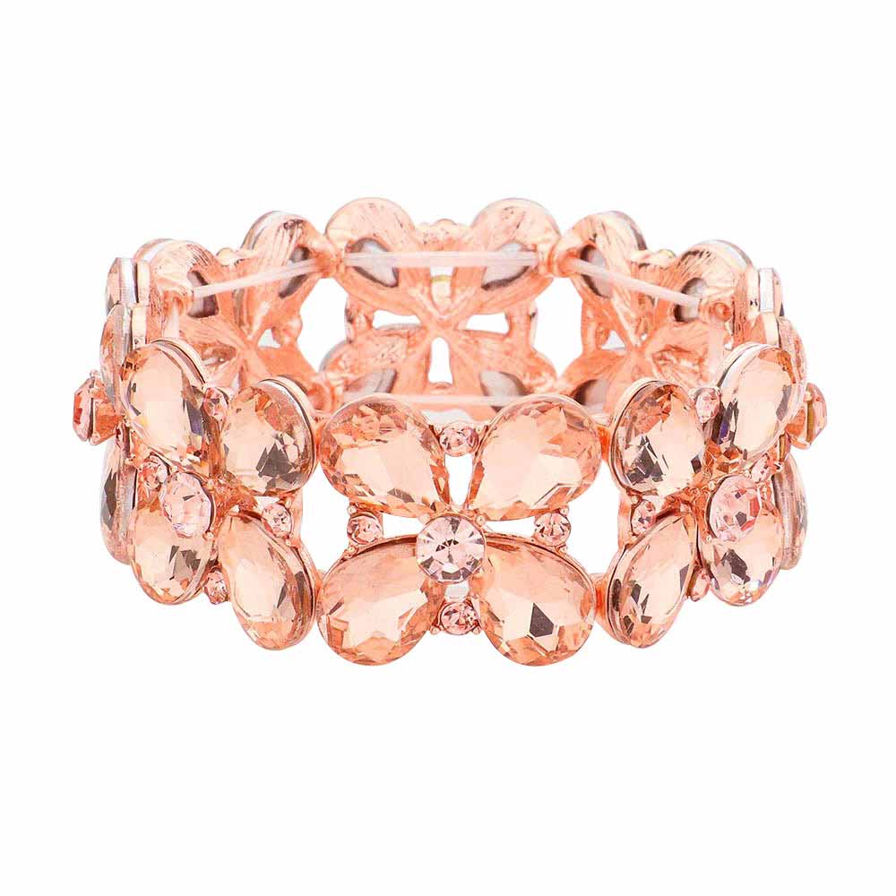Floral Teardrop Glass Crystal Stretch Evening Bracelet