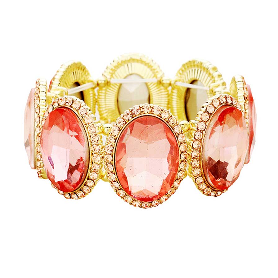 Rhinestone Trim Oval Crystal Stretch Evening Bracelet