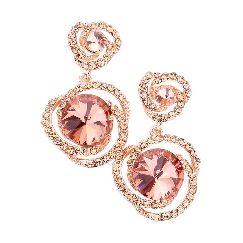 Round Stone Accented Link Dangle Evening Earrings
