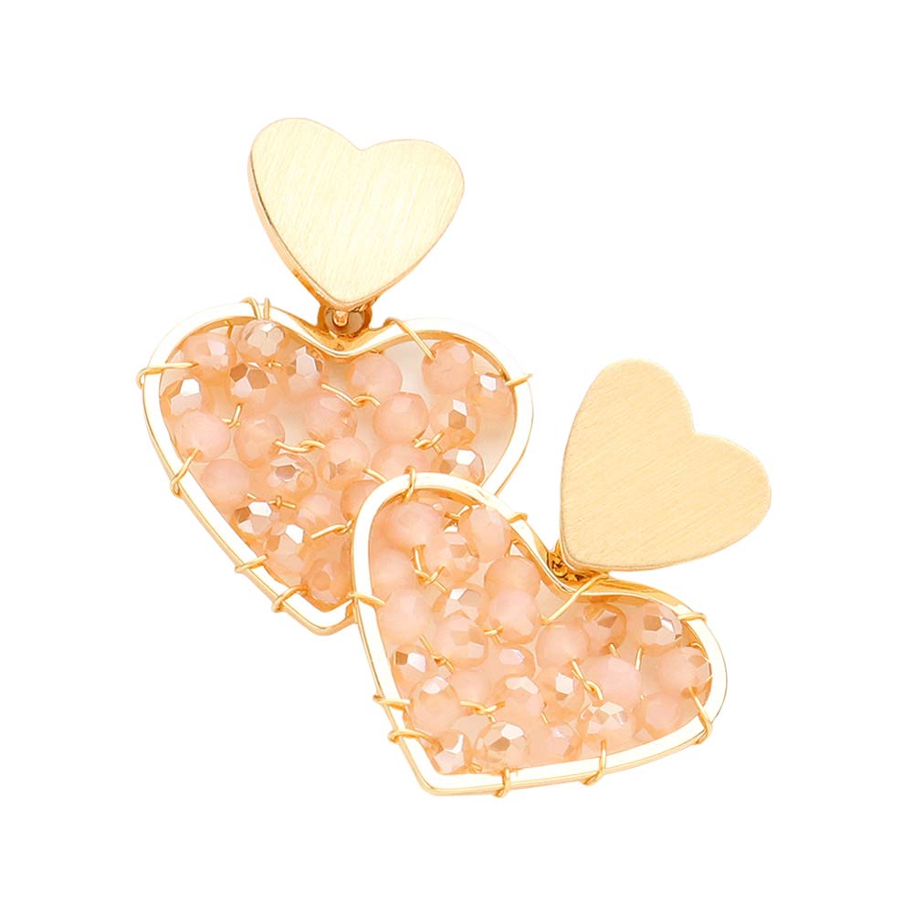 Faceted Bead Wrapped Heart Link Dangle Earrings