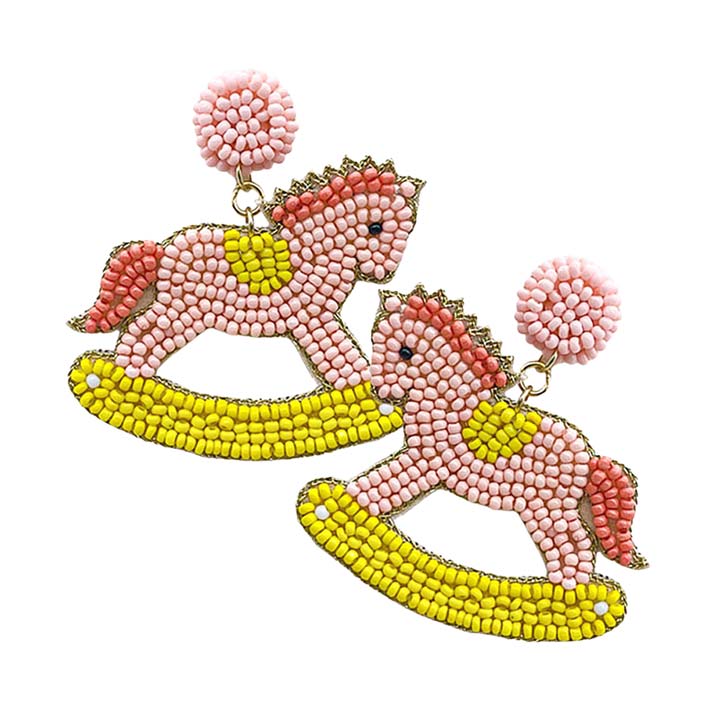 Felt Back Beaded Baby Rocking Horse Dangle Earrings