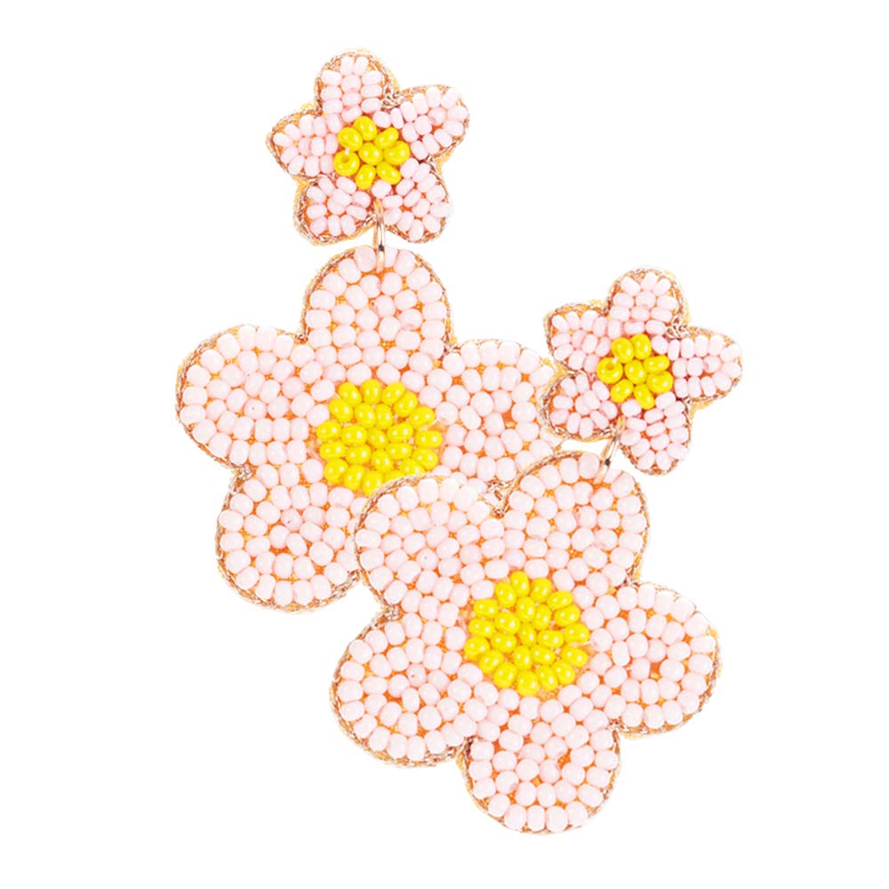 Seed Beaded Double Flower Link Dangle Earrings