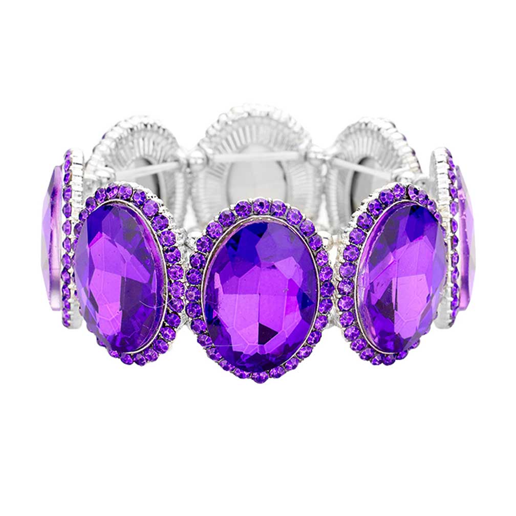 Rhinestone Trim Oval Crystal Stretch Evening Bracelet