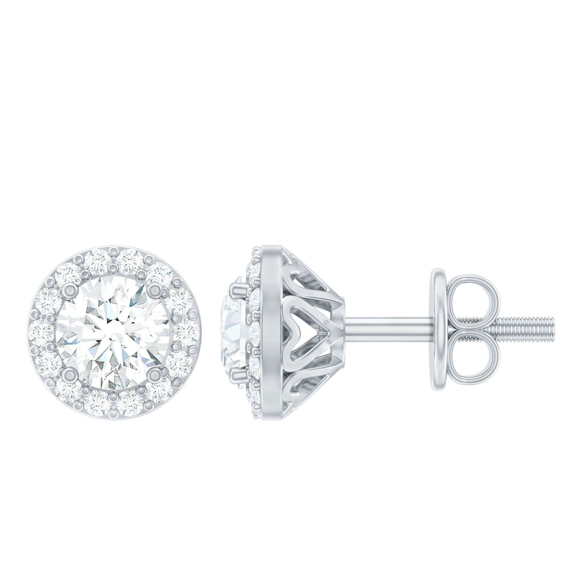 0.64 CTW Lab Grown Diamond Halo Stud Earrings (4mm, Screw Back) - Sugar & Spice