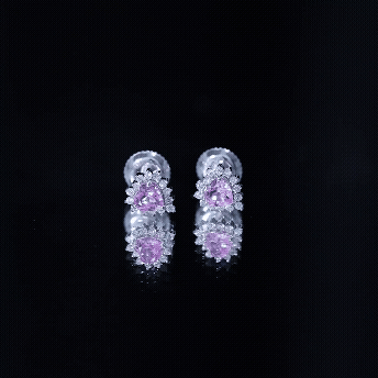 0.6 Carat Lab Grown Pink Sapphire Heart Stud Earrings with Diamond Halo