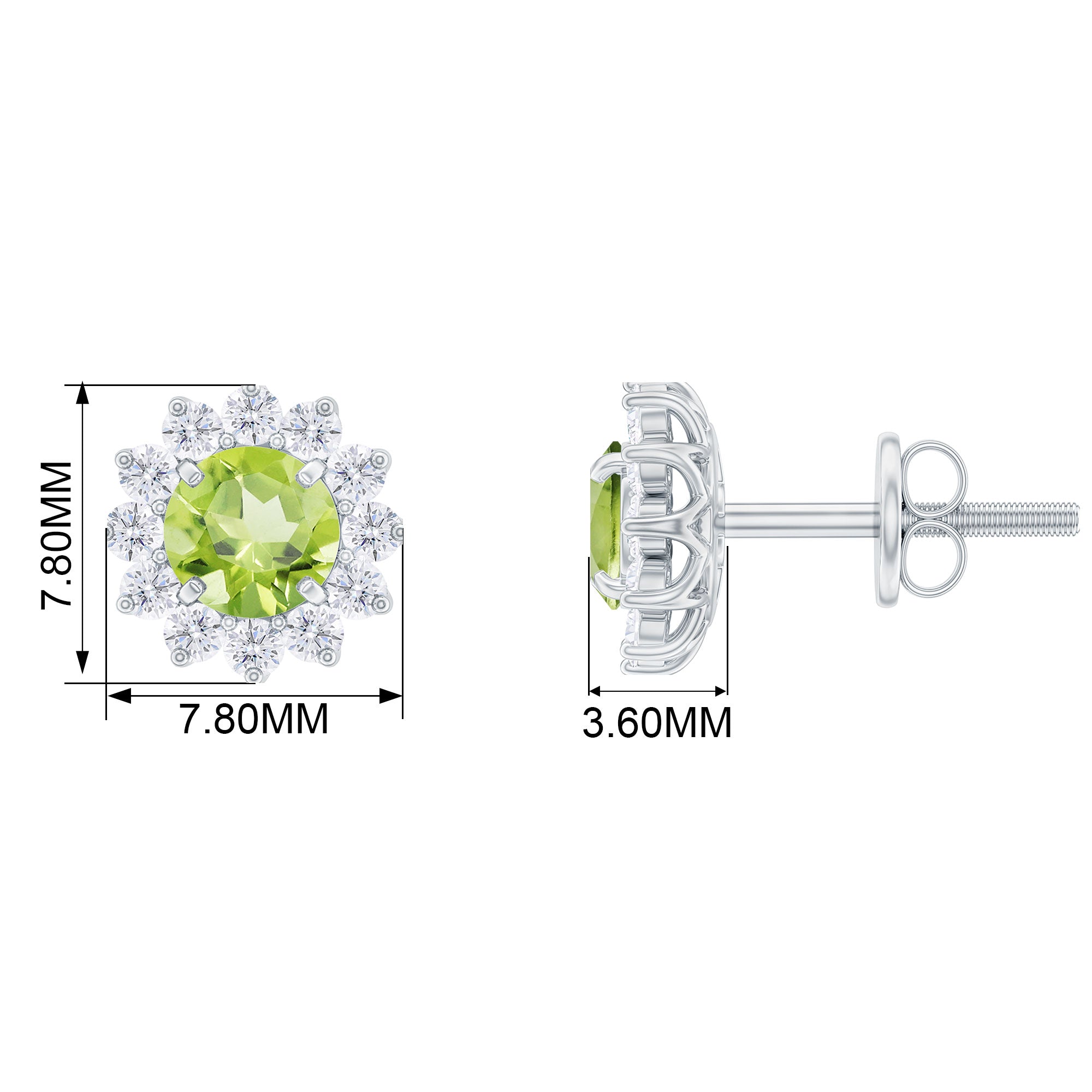 1 CT Peridot and Diamond Flower Halo Stud Earrings