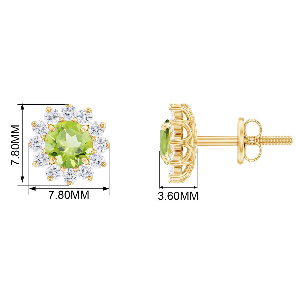 1 CT Peridot and Diamond Flower Halo Stud Earrings