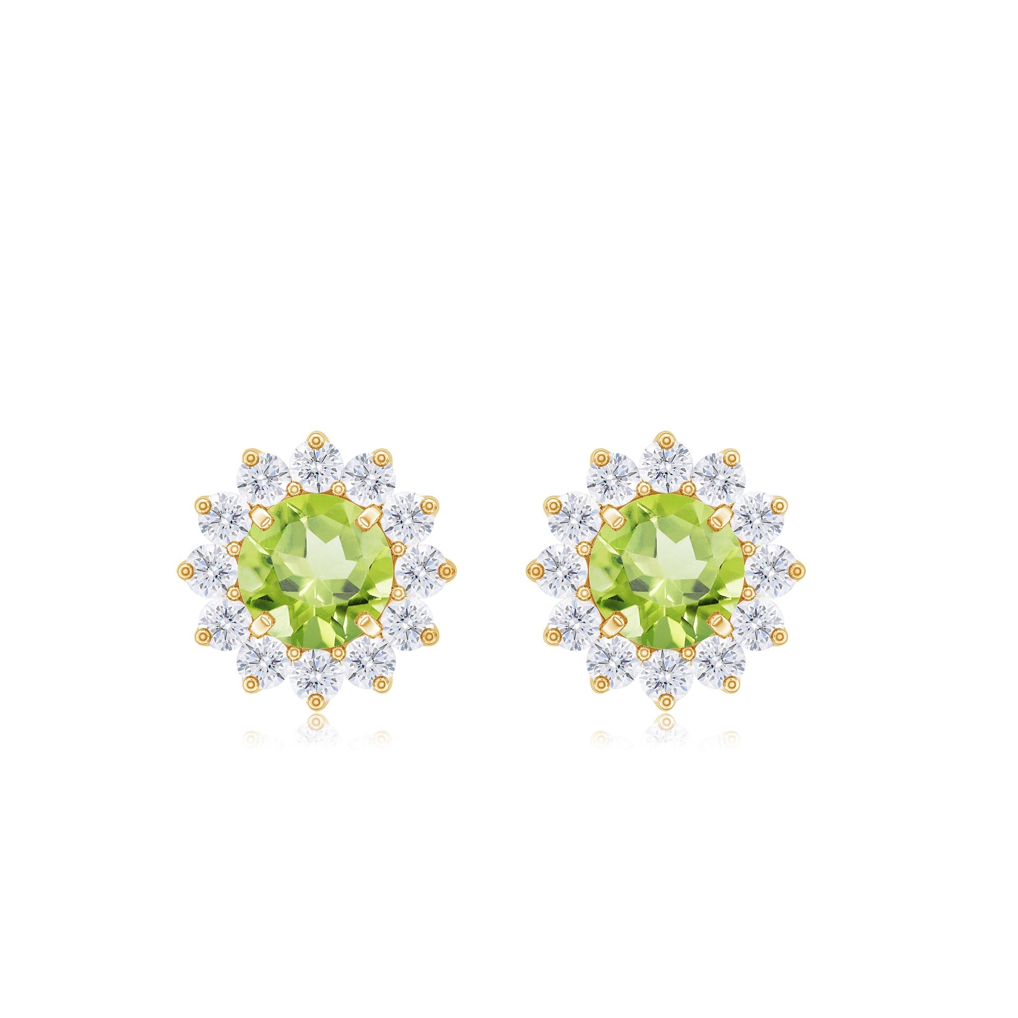 1 CT Peridot and Diamond Flower Halo Stud Earrings
