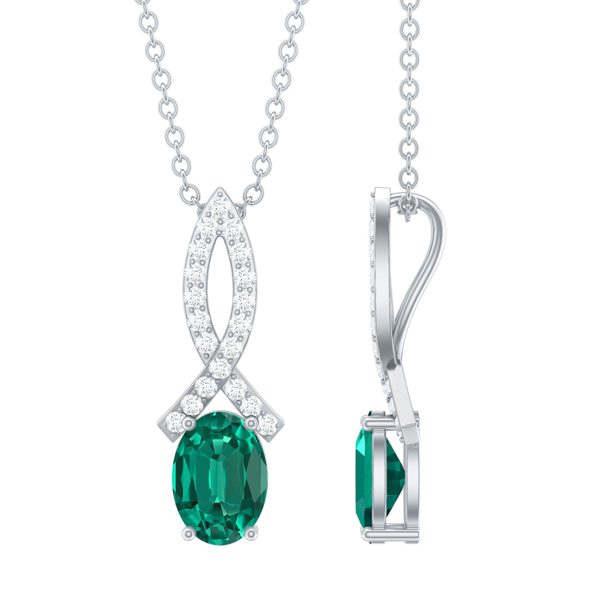 0.85 Carat Oval Lab Created Emerald Minimal Necklace with Chain