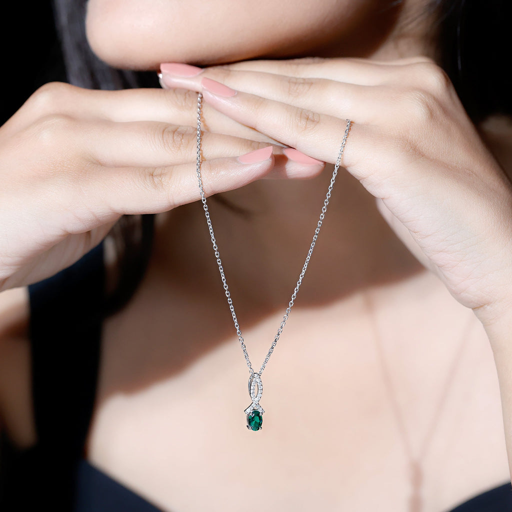 0.85 Carat Oval Lab Created Emerald Minimal Necklace with Chain