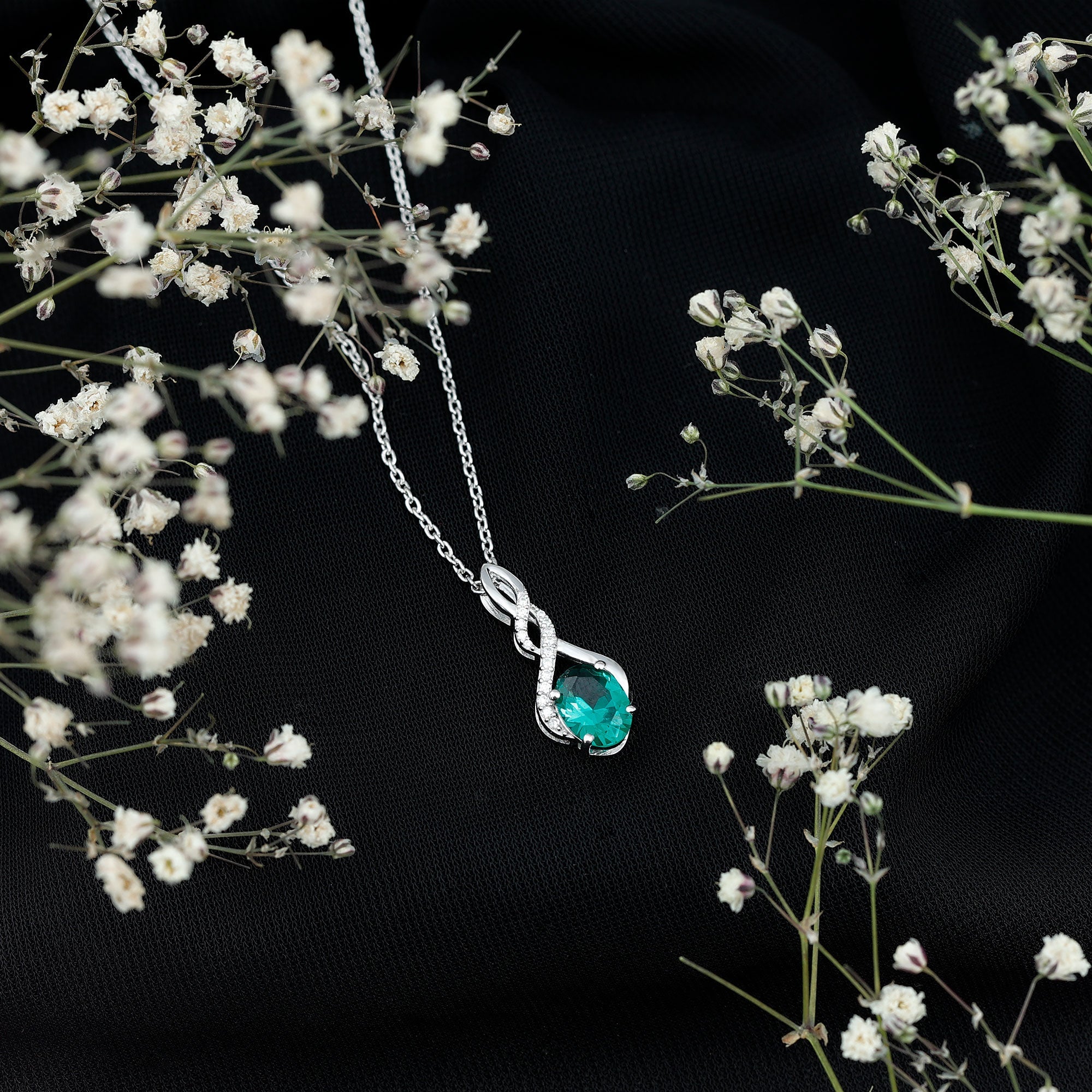1.25 Carat Lab Grown Emerald Infinity Necklace with Silver Chain - Sugar & Spice