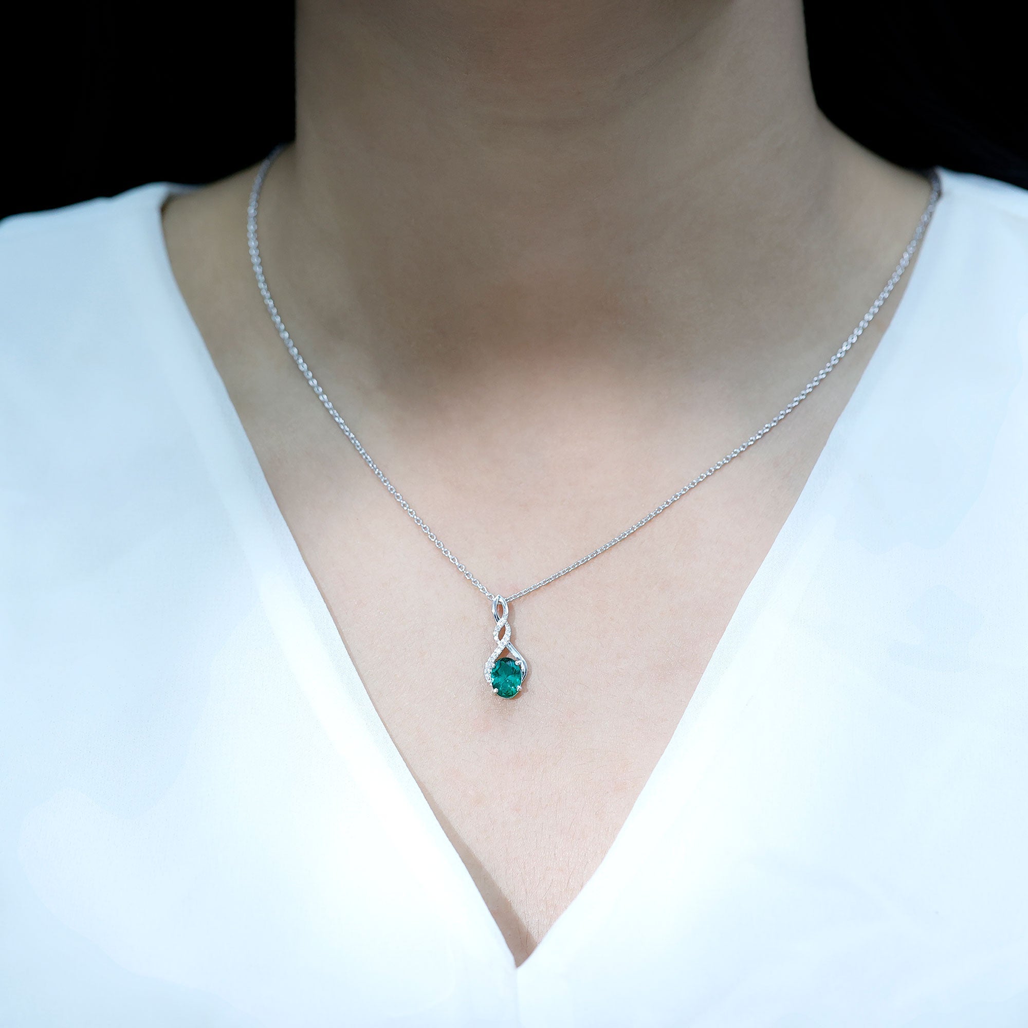 1.25 Carat Lab Grown Emerald Infinity Necklace with Silver Chain - Sugar & Spice